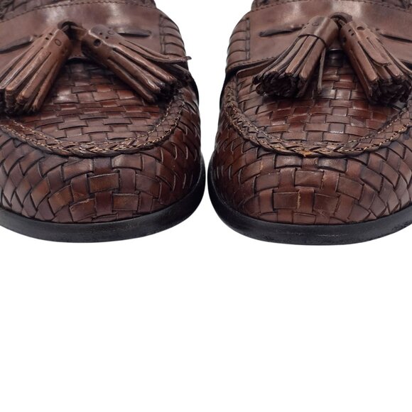 Vintage Bragano Cole Haan Brown Leather Woven Tassel Loafers Mens 9N Dress Shoes - Picture 11 of 11